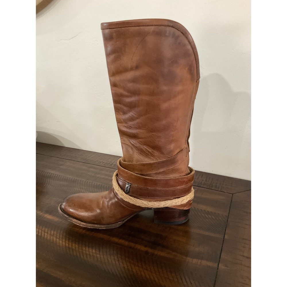 Free Bird Drove Tan Leather Harness Boots Rope Womens 7 distressed - Picture 10 of 16